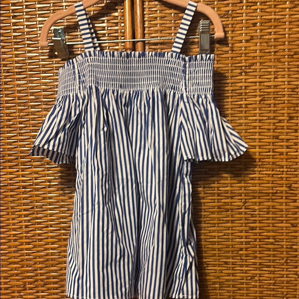 Darling Ralph Lauren Blue/White Striped Off-Shoulder shirt girls’ size 7 NWOT